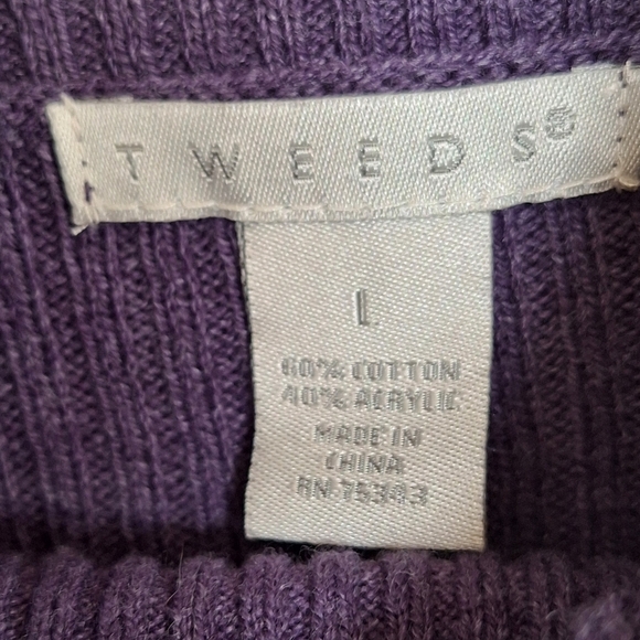Tweeds Turtle Neck Sweater SzL Purple Long Sleeve Cotton Blend New With Tags - Picture 3 of 10